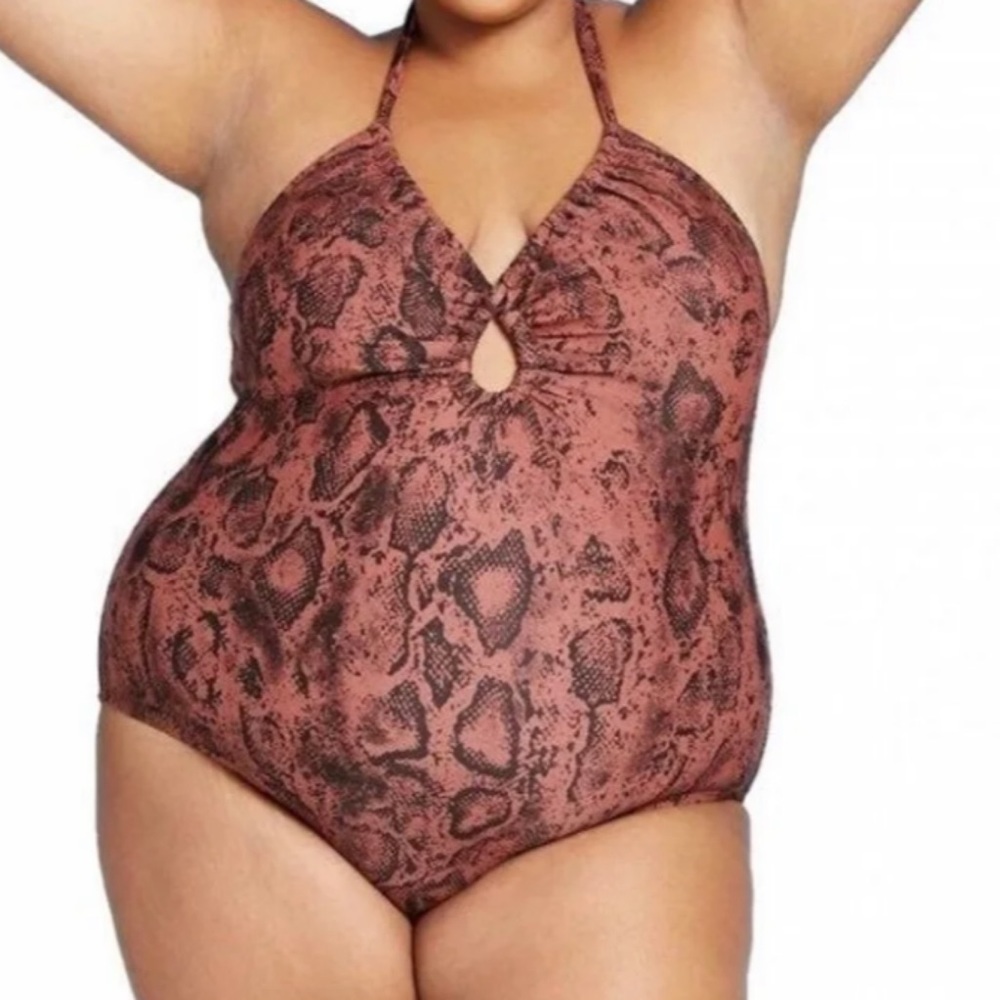 18W 22W 24W Kona Sol Snake Print One Piece Halter Swimsuit Plus Size